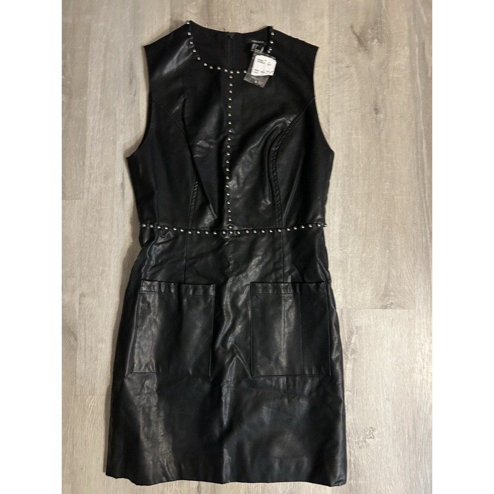 Forever 21 Sleeveless Faux Leather Dress w/Silver Stud trim New w/Imperfections